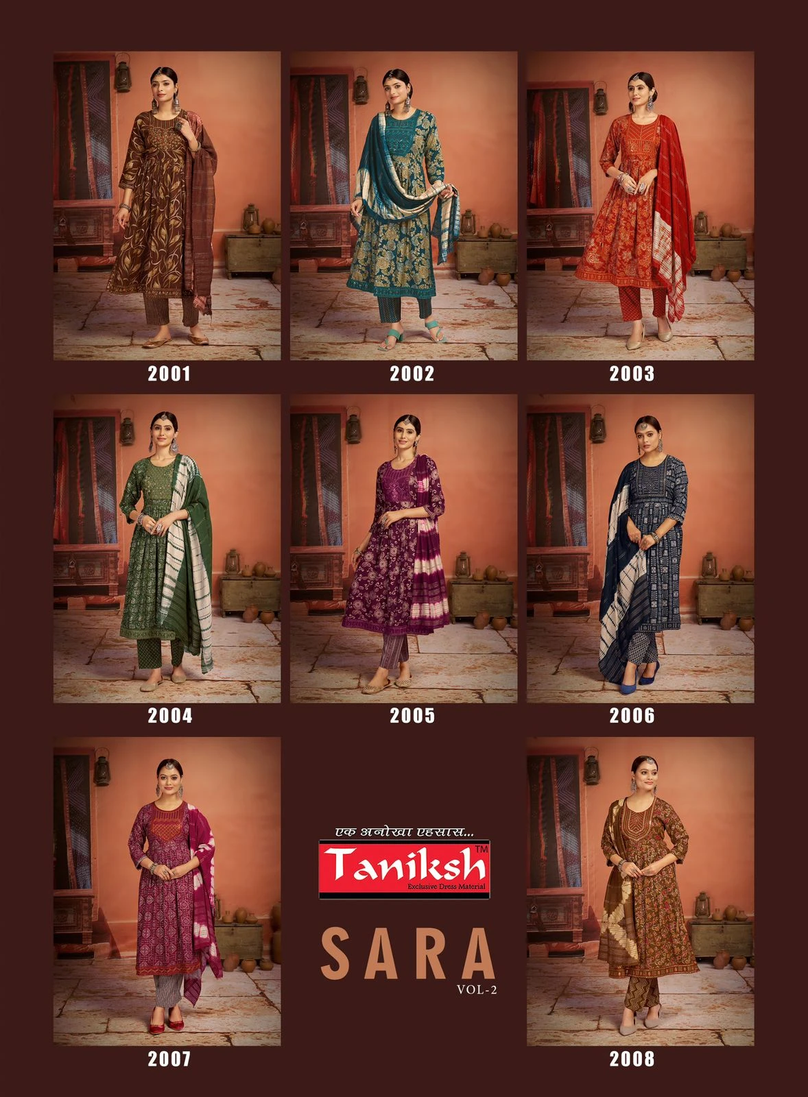 Taniksh Sara Vol 2 Embroidery Rayon Naira Cut Kurti With Bottom Dupatta
